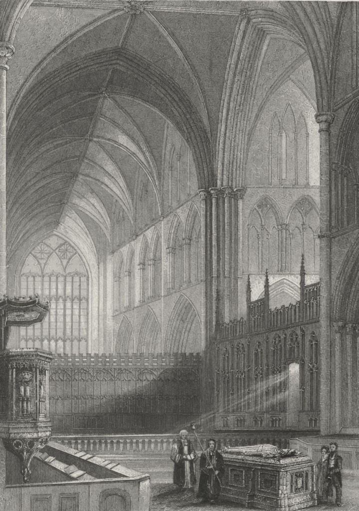 WORCS. Worcester, Cathedral, choir c1850 old antique vintage print picture